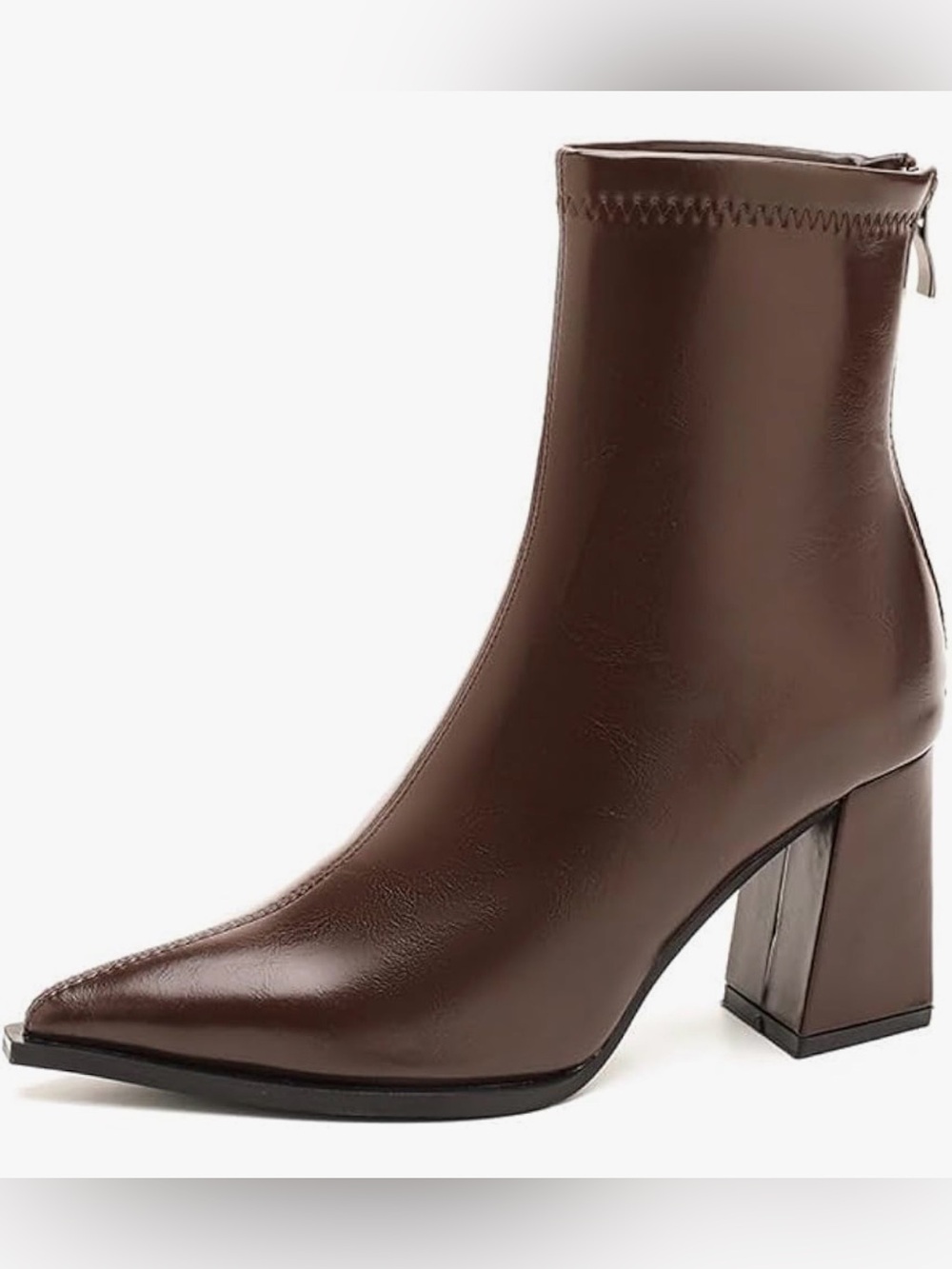 Women's Brown Pointed-Toe Block Heel Ankle Boots